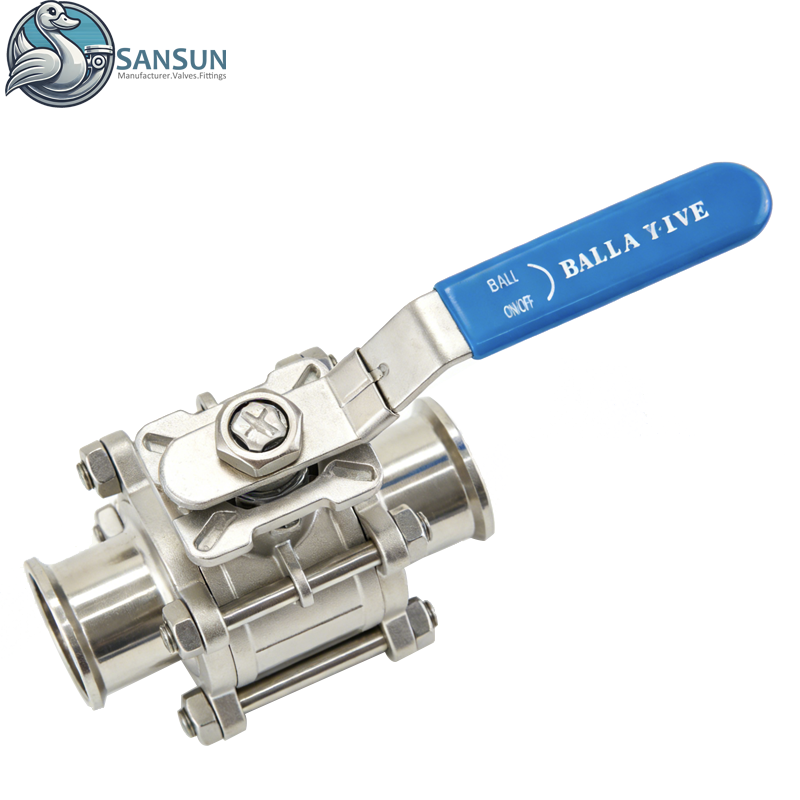 Válvula de bola manual de tres abrazaderas de acero inoxidable 316L de 3 piezas para refrigeración líquida de centros de datos
