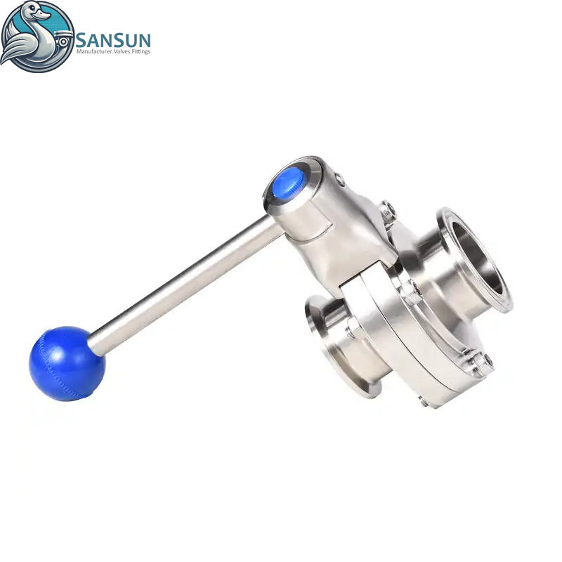 Válvula de mariposa de triple abrazadera con refrigeración líquida 316L para centro de datos de hiperescala AI con mango de palanca