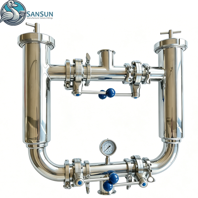 Filtro sanitario de cesta dúplex de acero inoxidable para filtración de jugos lácteos y bebidas