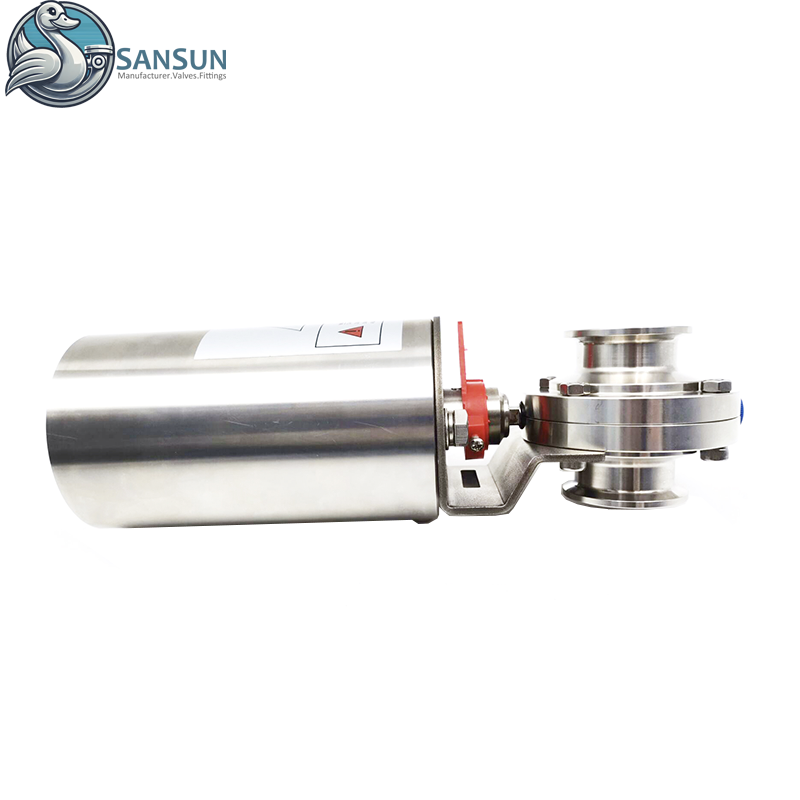 Válvula de mariposa neumática de triple abrazadera de acero inoxidable 316L para sistema de refrigeración líquida de centro de datos