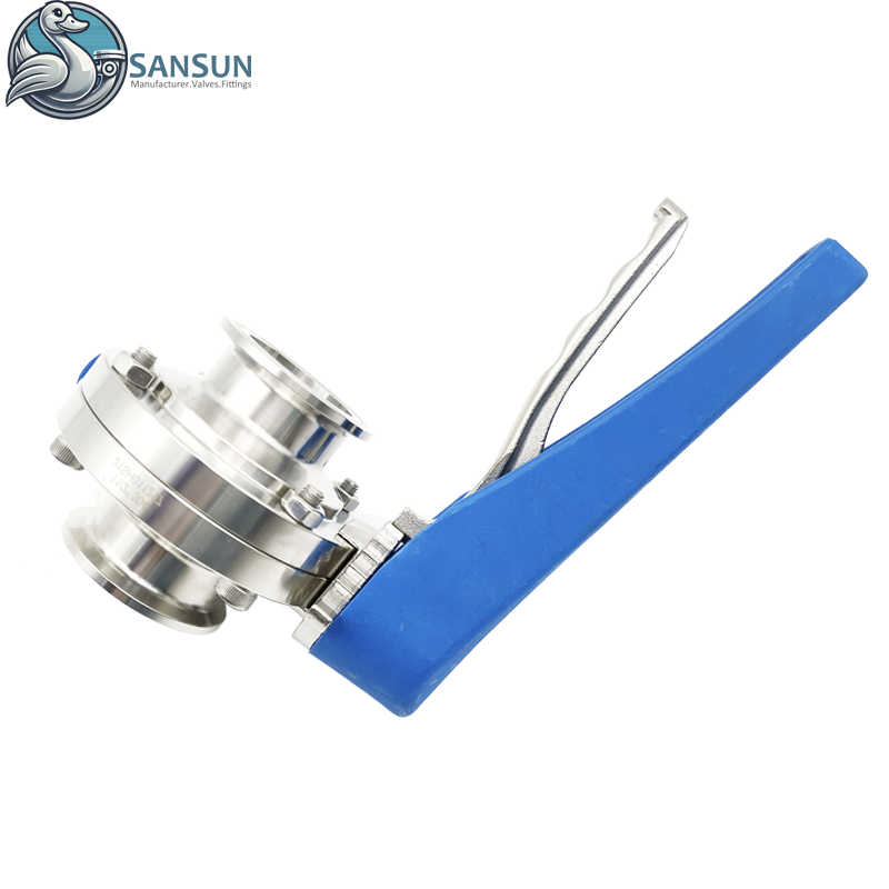 Válvulas de mariposa de triple abrazadera de acero inoxidable 316L con refrigeración líquida para centros de datos con mango de gatillo