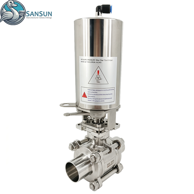 Válvula de bola neumática sin retención soldada de 3 piezas de acero inoxidable 316L para refrigeración líquida de centros de datos