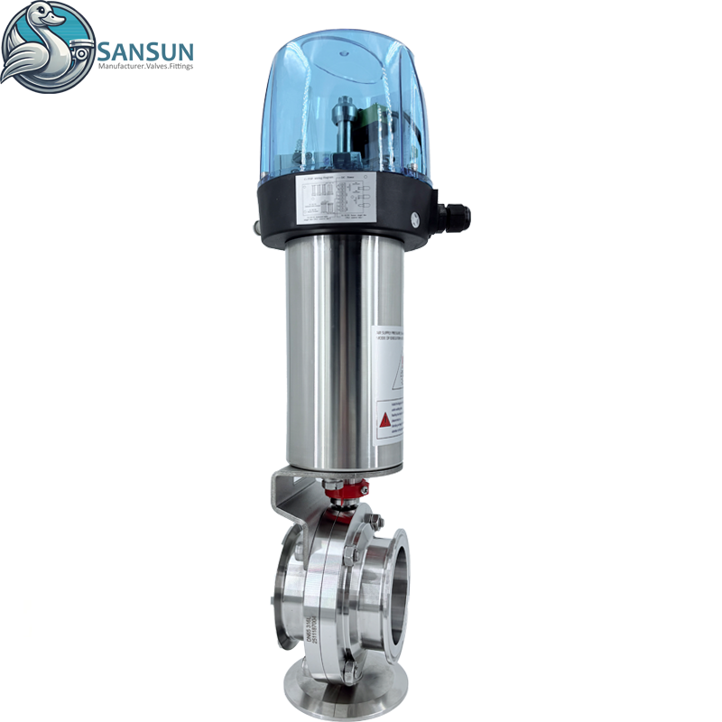 Válvula de mariposa neumática de triple abrazadera de acero inoxidable con C-TOP para sistema de refrigeración líquida de centro de datos