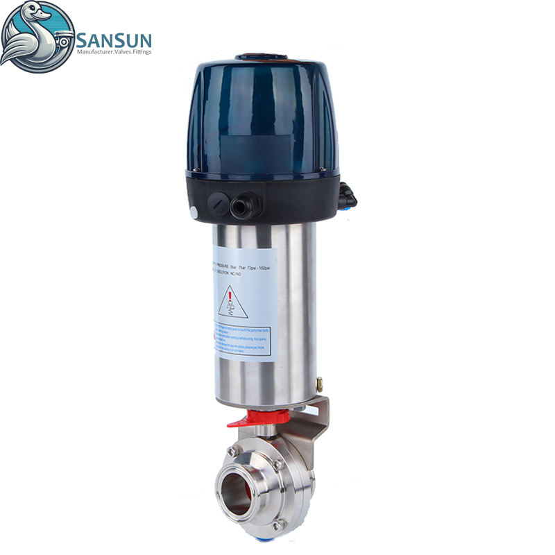 VÁLVULA DE MARIPOSA ABRAZADERA NEUMÁTICA DIN CON TAPA C DE PLÁSTICO