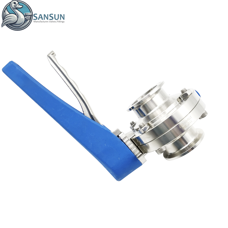 Válvulas de mariposa de triple abrazadera de acero inoxidable 316L con refrigeración líquida para centros de datos con mango de gatillo