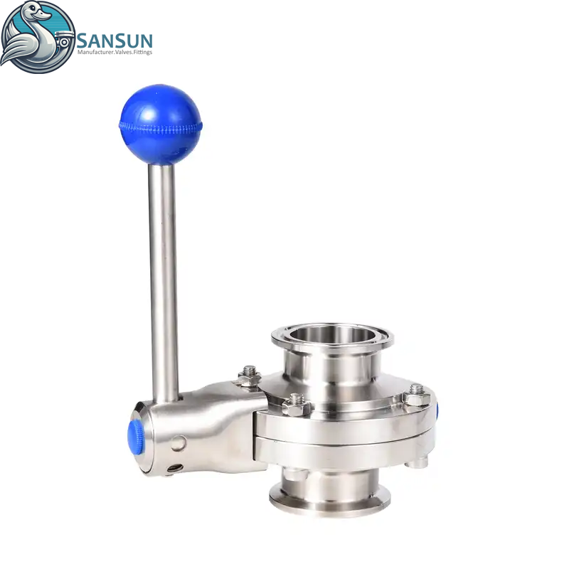 Válvula de mariposa de triple abrazadera con refrigeración líquida 316L para centro de datos de hiperescala AI con mango de palanca