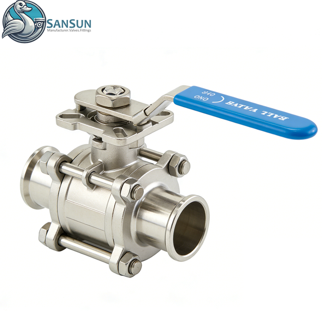Válvula de bola sanitaria manual Tri-Clamp de 3 piezas de acero inoxidable 316L