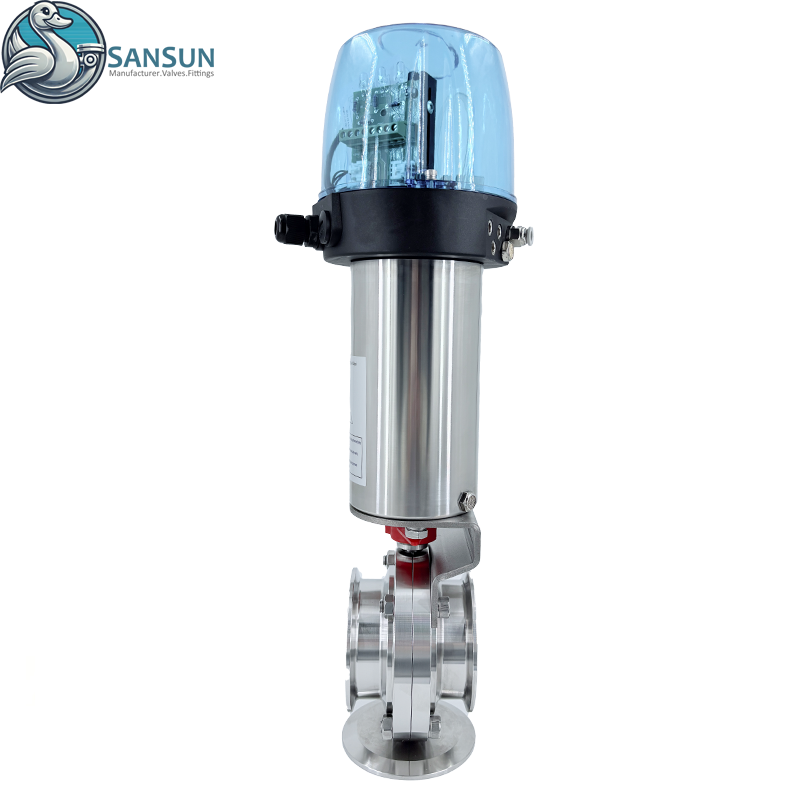 Válvula de mariposa neumática de triple abrazadera de acero inoxidable con C-TOP para sistema de refrigeración líquida de centro de datos