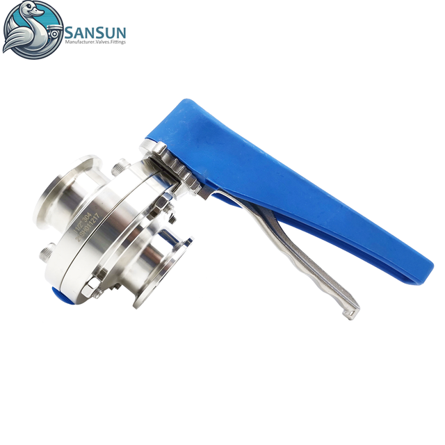 Válvulas de mariposa de triple abrazadera de acero inoxidable 316L con refrigeración líquida para centros de datos con mango de gatillo