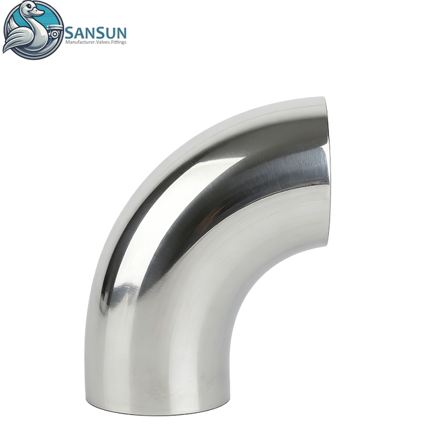 Codo sanitario de acero inoxidable de 90 grados AISI304 AISI316L para centro de datos AI refrigeración líquida CDU tubería de circuito cerrado SANSUN
