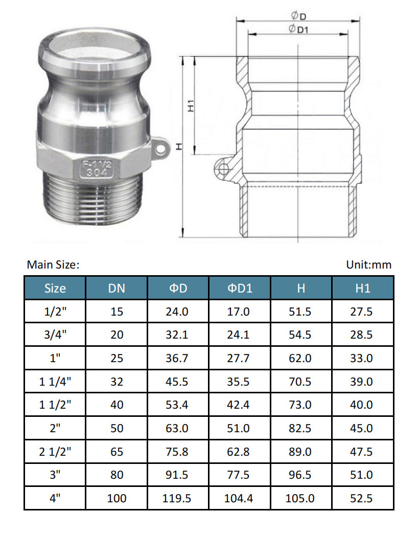 Adaptador de cámara y ritmo x macho NPT