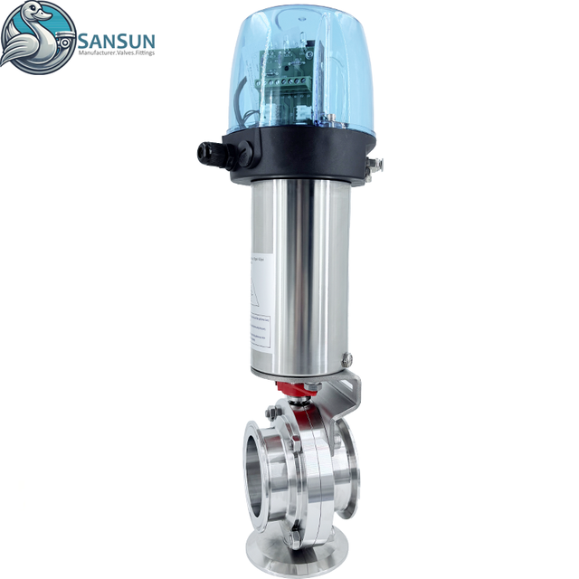 Válvula de mariposa neumática de triple abrazadera de acero inoxidable con C-TOP para sistema de refrigeración líquida de centro de datos