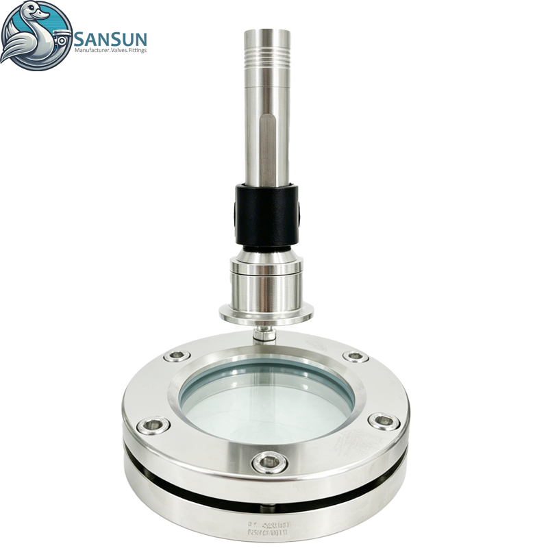 Mirilla con bridas de acero inoxidable 316L con luz recargable integrada