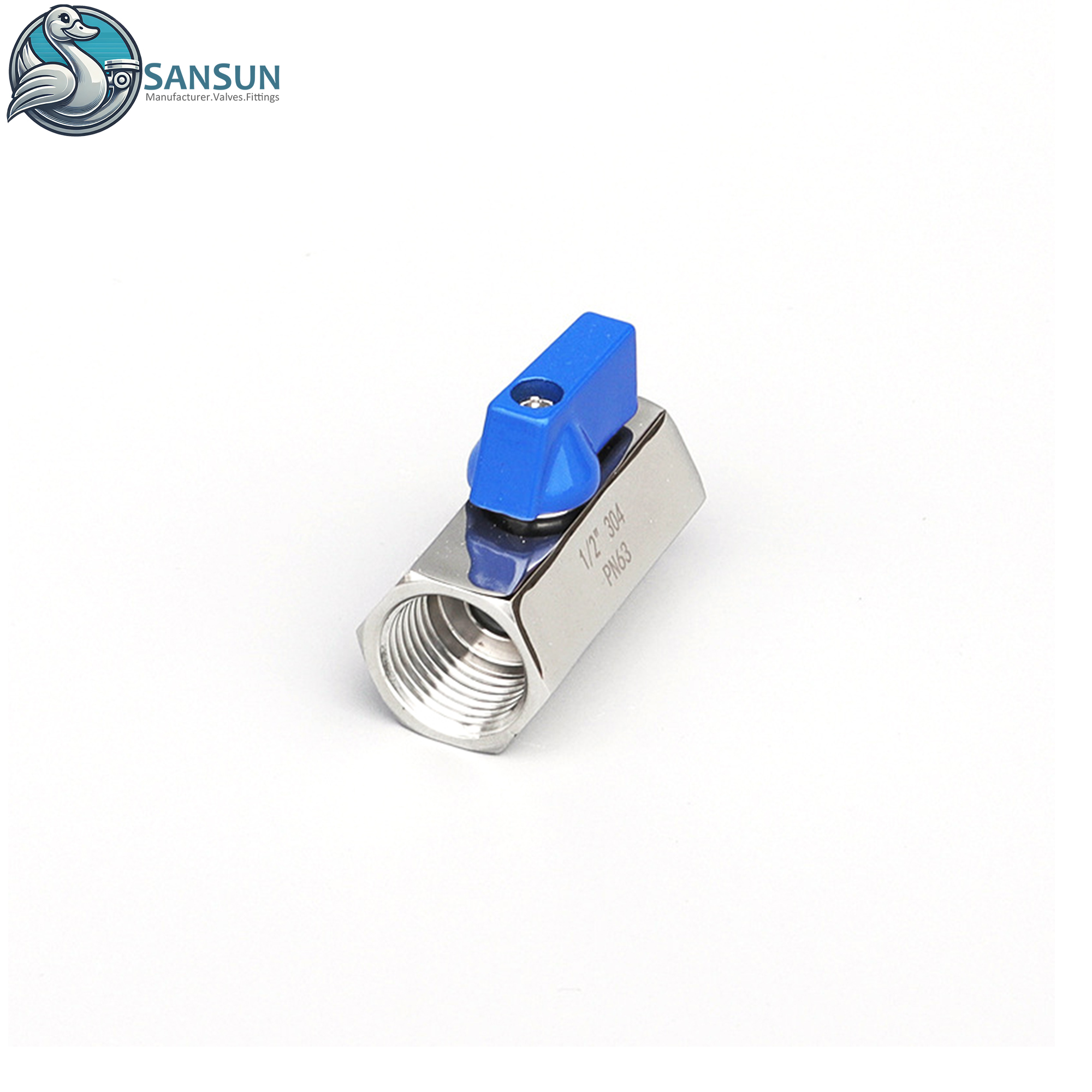 Mini válvula de bola de hilo femenino de acero inoxidable AISI304 AISI316L para tubería CDU de refrigeración líquida de centro de datos AI SANSUN
