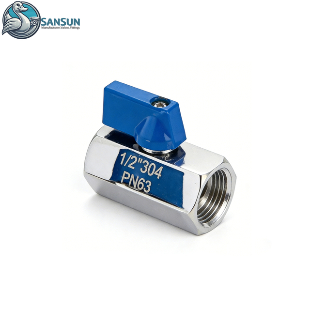 Mini válvula de bola de hilo femenino de acero inoxidable AISI304 AISI316L para tubería CDU de refrigeración líquida de centro de datos AI SANSUN