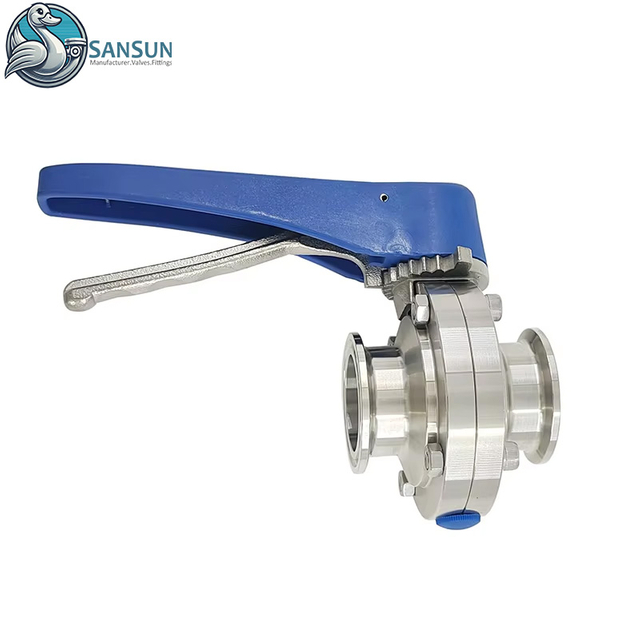 SANSUN-válvula de mariposa de triple abrazadera con mango de plástico multiposición, acero inoxidable para centro de datos AI, refrigeración líquida, tubería CDU